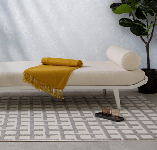 Antibes White Grey Grid Indoor/Outdoor Rug AN03