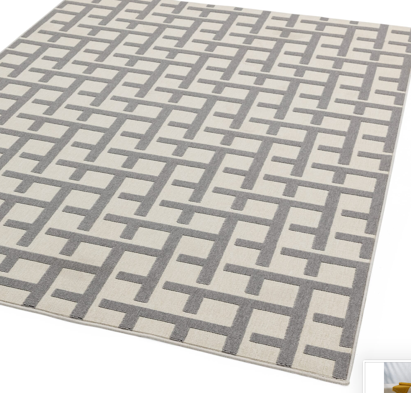 Antibes White Grey Grid Indoor/Outdoor Rug AN03
