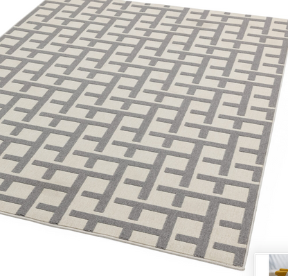 Antibes White Grey Grid Indoor/Outdoor Rug AN03