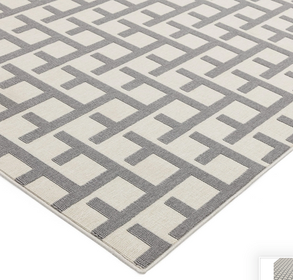 Antibes White Grey Grid Indoor/Outdoor Rug AN03