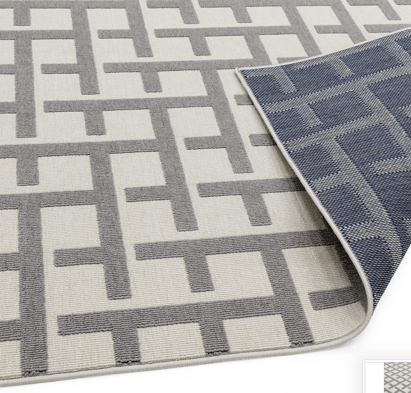Antibes White Grey Grid Indoor/Outdoor Rug AN03