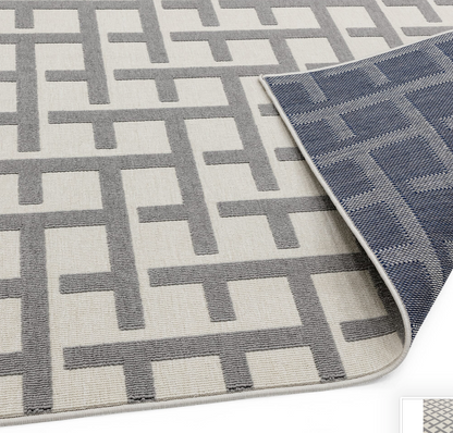 Antibes White Grey Grid Indoor/Outdoor Rug AN03